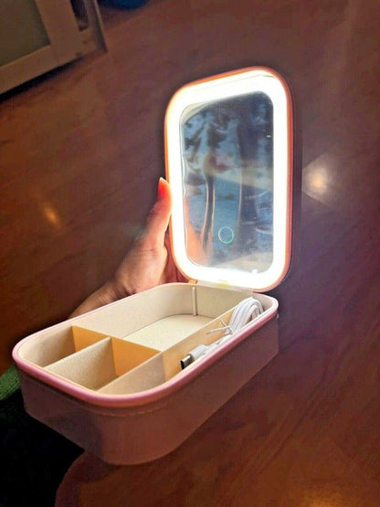 Portable LED Makeup Mirror & Travel Jewelry Case
