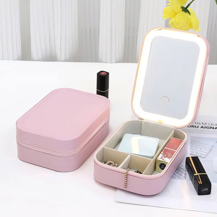 Portable LED Makeup Mirror & Travel Jewelry Case